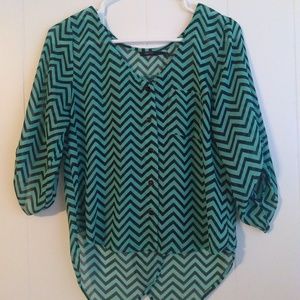 Black and Teal Striped Blouse